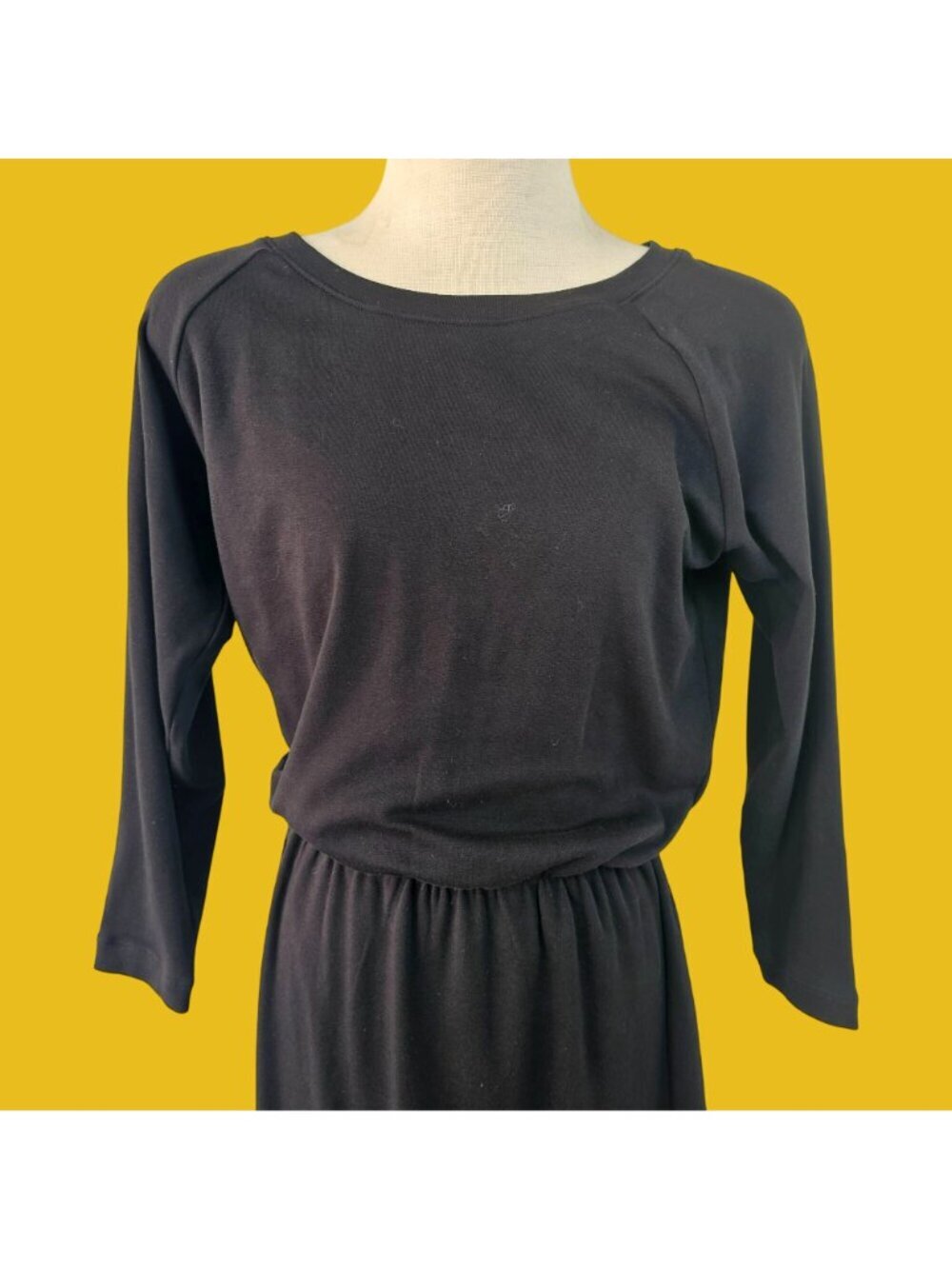Jarbo Black Pima Cotton Blouson Sheath Sz S/M Stretchy Boat Neck Raglan Slv New — image 6 of 8